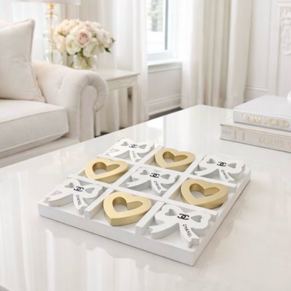 Chanel Gold and White Heart and Bow Tic Tac Toe Decor - Picture 2 of 4